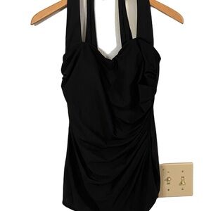 Lands' End Sz 10 Black One Piece Swim Dress Flattering Resort wear Cruise